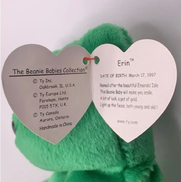 ERIN Irish Bear, TY Beanie Babies, embroidered Shamrock, 1997, Vintage - Picture 6 of 10